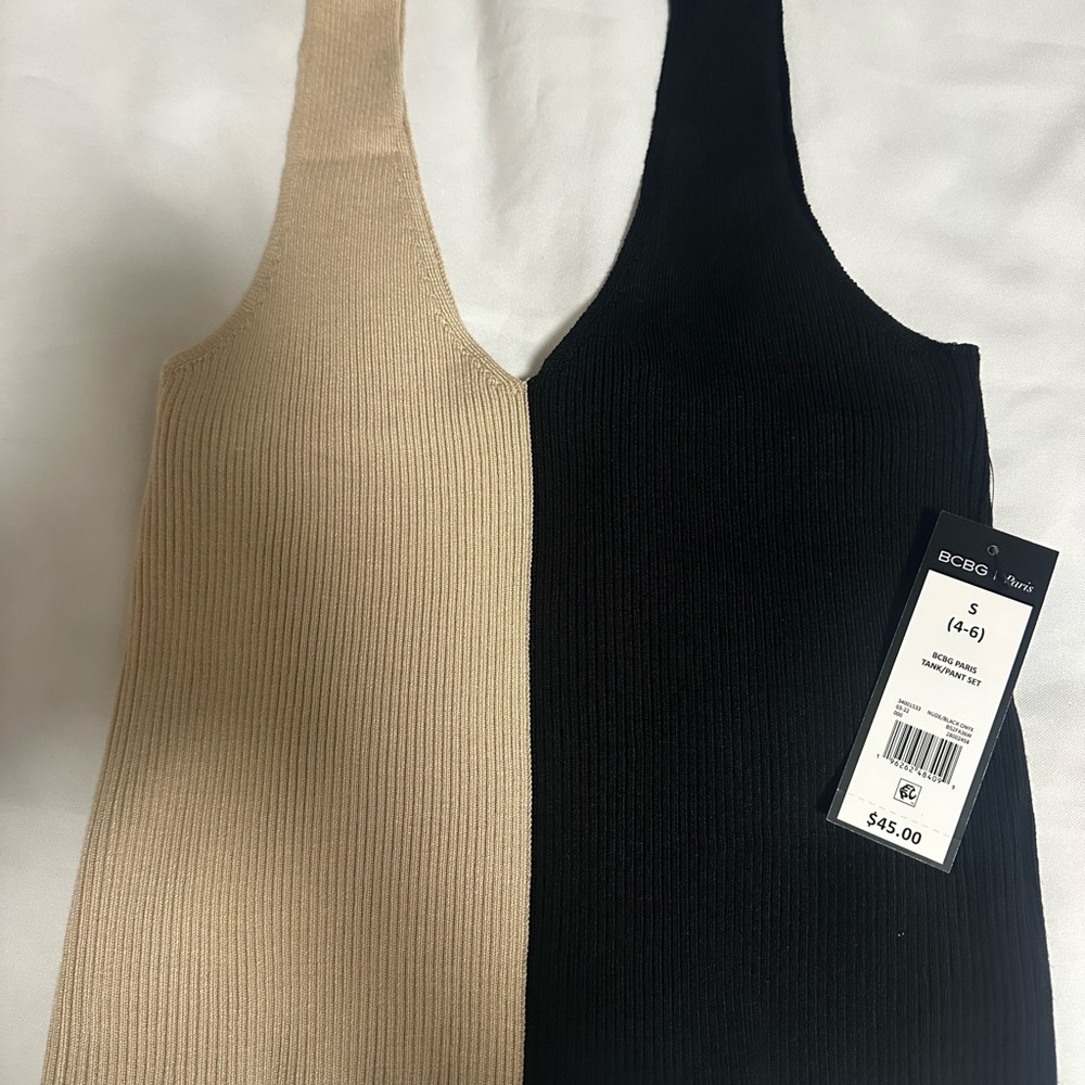BCBG Black and Cream Colorblock pants and top sleevesless size small NWT. - Picture 2 of 16